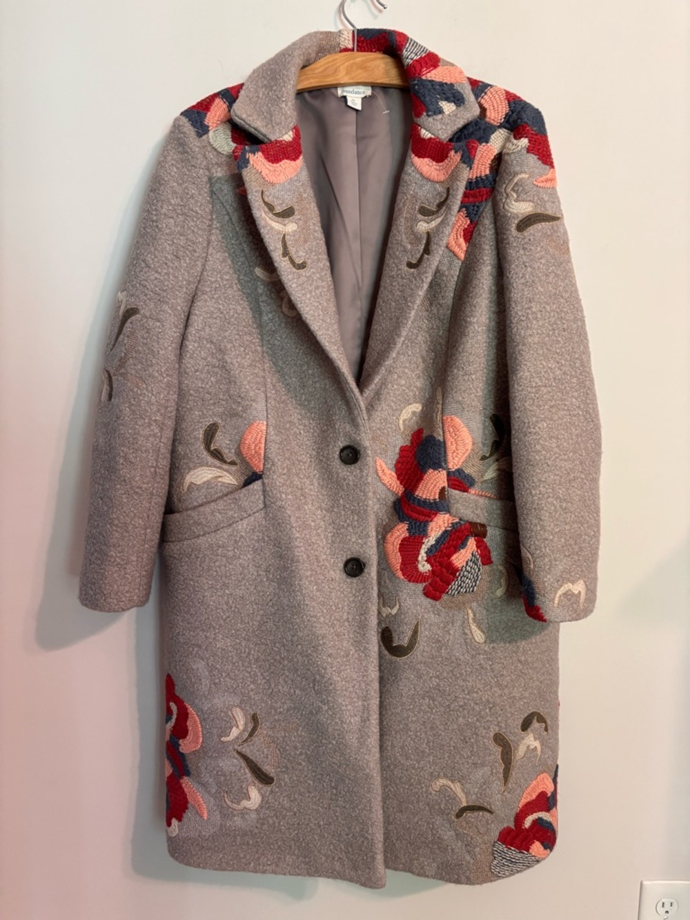 Sundance Grey Tatiana embroidered wool-blend Coat